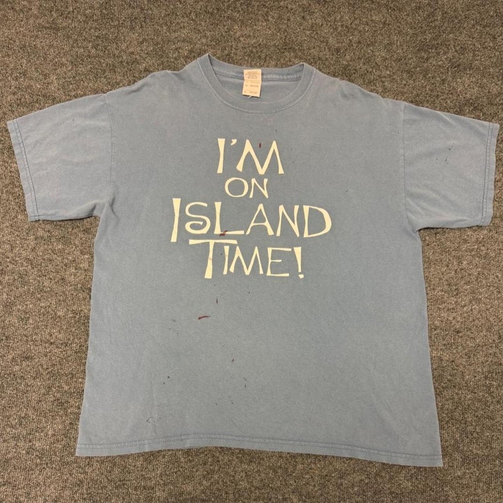 Gildan Heavy Cotton Im On Island Time Graphic Tee Blue Mens XL Y2K Vintage Style